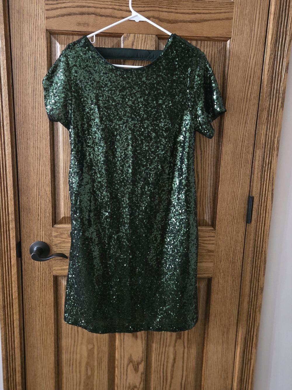 Emerald Sequin Short Sleeve Mini Dress With Pockets